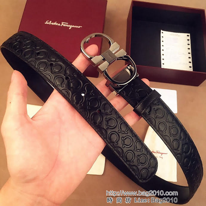 Ferragamo菲拉格慕 雙面牛皮經典紮花紋 精鋼扣 復古風格 男士皮帶  xfp1171